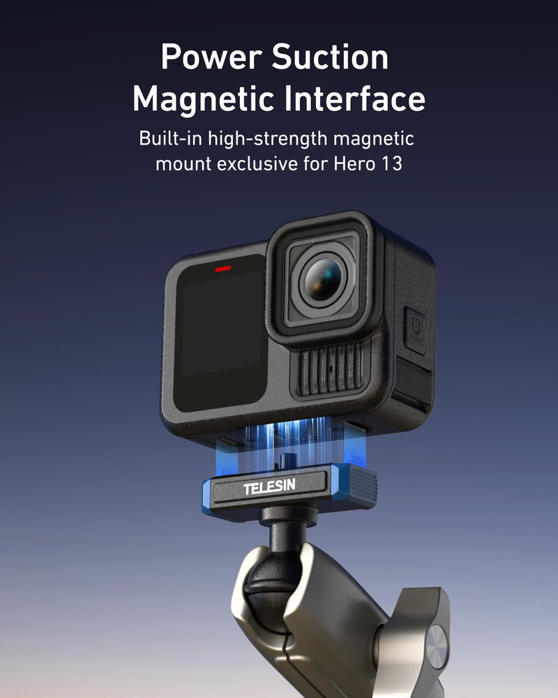 [AUSTRALIA] - TELESIN Super Clamp Mount | Bike Handlebar Mount for Hero 13 | Power Suction Magnetic Design | 360° Rotation Ball Head | Fits 9-38mm Handlebar for Bike/Bicycle/Motorcycle 