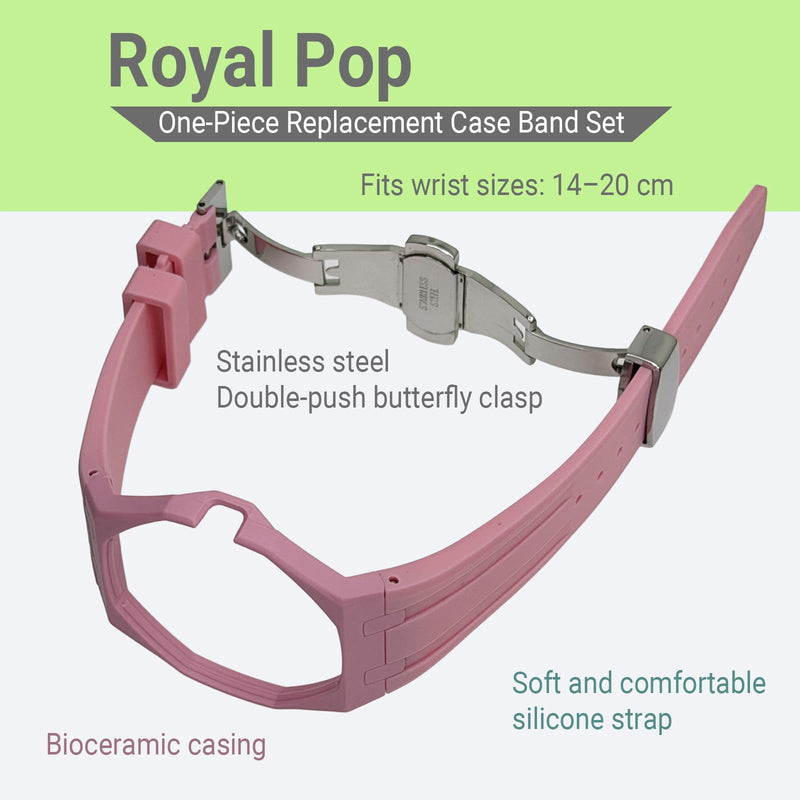 Integrated Bioceramic Watch Case and Silicone Strap Kit Compatible with AP x Swatch Royal Pop Series, One-Piece Replacement Case Band Set with Stainless Steel Folding Clasp, Watch Not Included 3H Deep Pink