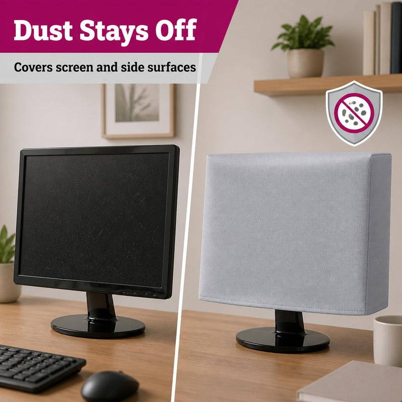 DigitalDeckCovers Computer Monitor Dust Cover, 22 to 24 Inch | Multiple sizes, Flat Screen Protector, Antistatic, Water Resistant, Heavy Duty Premium Fabric, Silver Fits 22 to 24" LCD