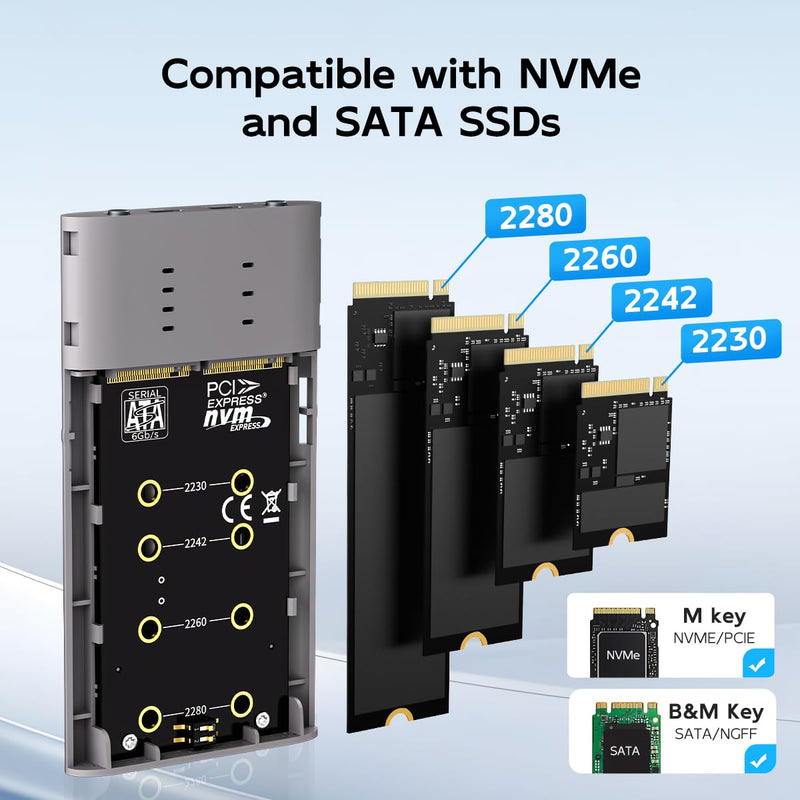 MAIWO Dual-Bay M.2 SSD Enclosure Cloner for NVMe & SATA, USB3.2 GEN2X2 10Gbps M.2 Duplicator Supports Bidirectional Offline Clone for SSDs Sizes 2230/2242/2260/2280