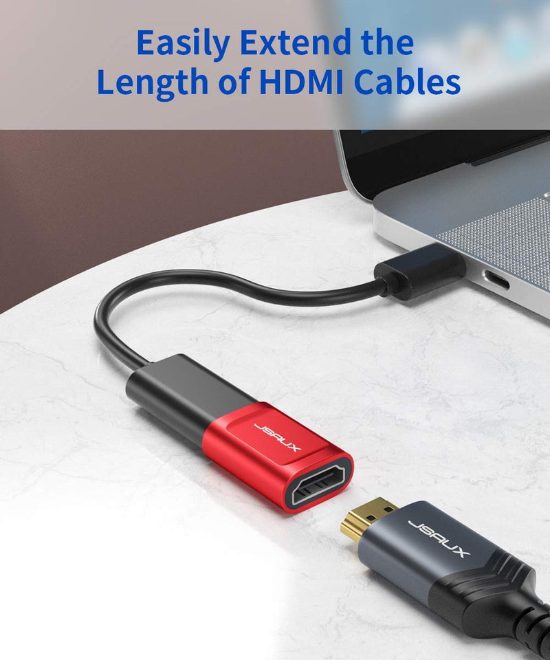 HDMI Coupler Female to Female 2 Pack, JSAUX 4K HDR HDMI Extension Connector Adapter Aluminum Alloy for HDTV, Roku Stick, Computer, PC, Monitor, Laptop, Projector, DVD Player, PS 4/3(Red) red