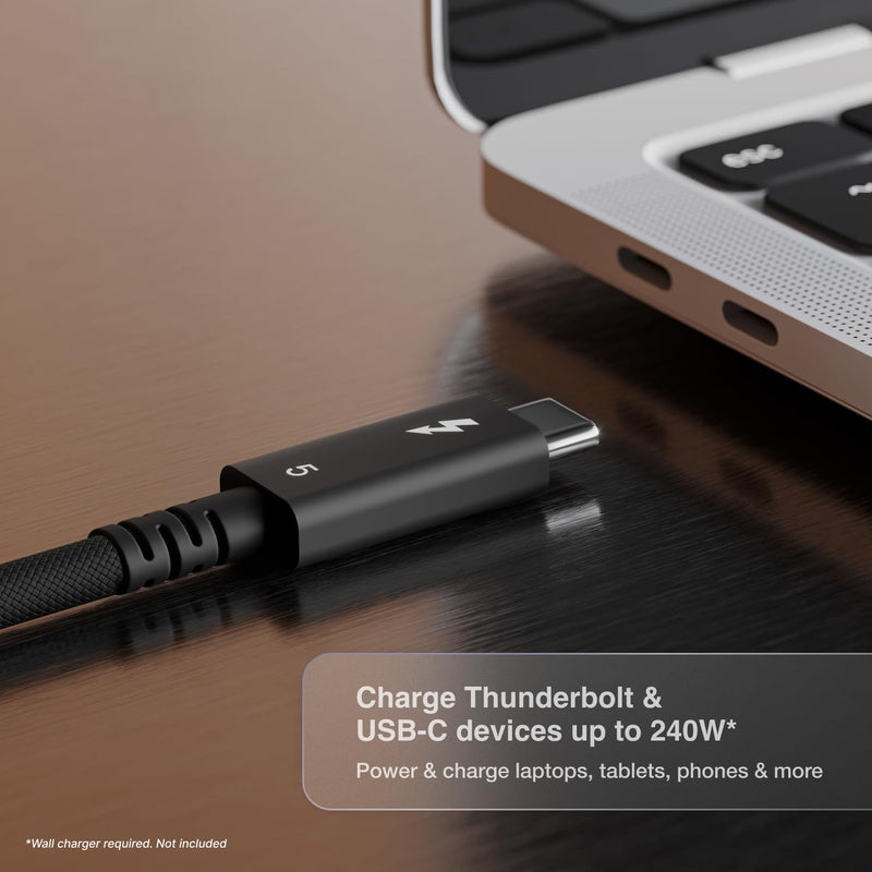 CalDigit Thunderbolt 5 Pro Braided Cable - 120Gbps 240W Power Delivery, Compatible with Thunderbolt 3, 4, USB4 Type C, MacBook Pro, iMac, iPhone 17 Max, Black (1m/3.28ft/39.37") 39.37 Inches