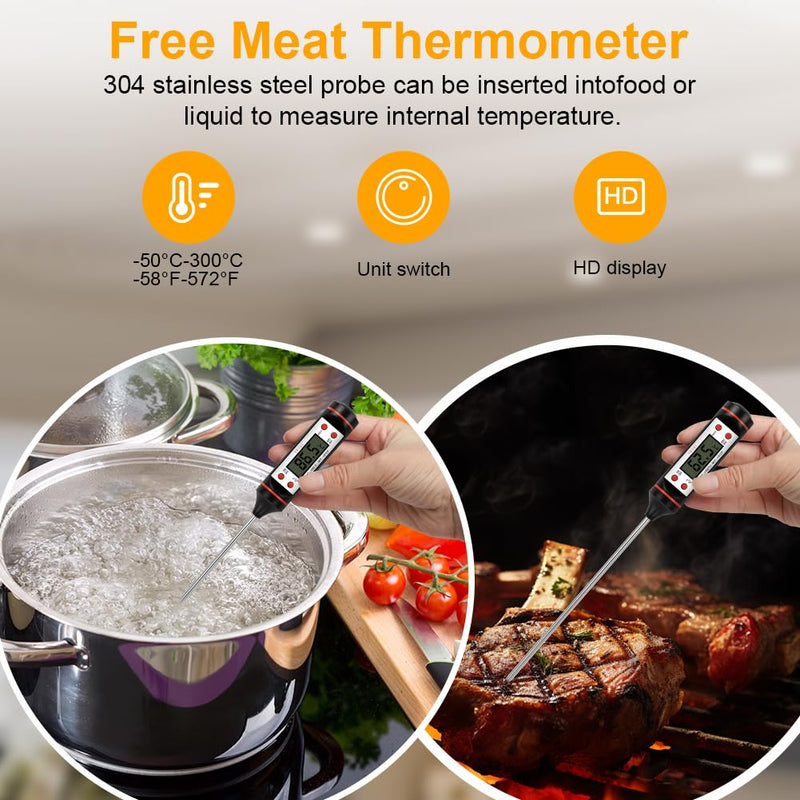 HOTUT Infrared Thermometer, Digital Laser Temperature Gun -58°F~1022°F (-50°C ~ 550°C), Non-Contact Laser Temperature Meter with Meat Thermometer, for Cooking/Barbecue/Industry, Not for Humans infrared thermometer + meat thermometer