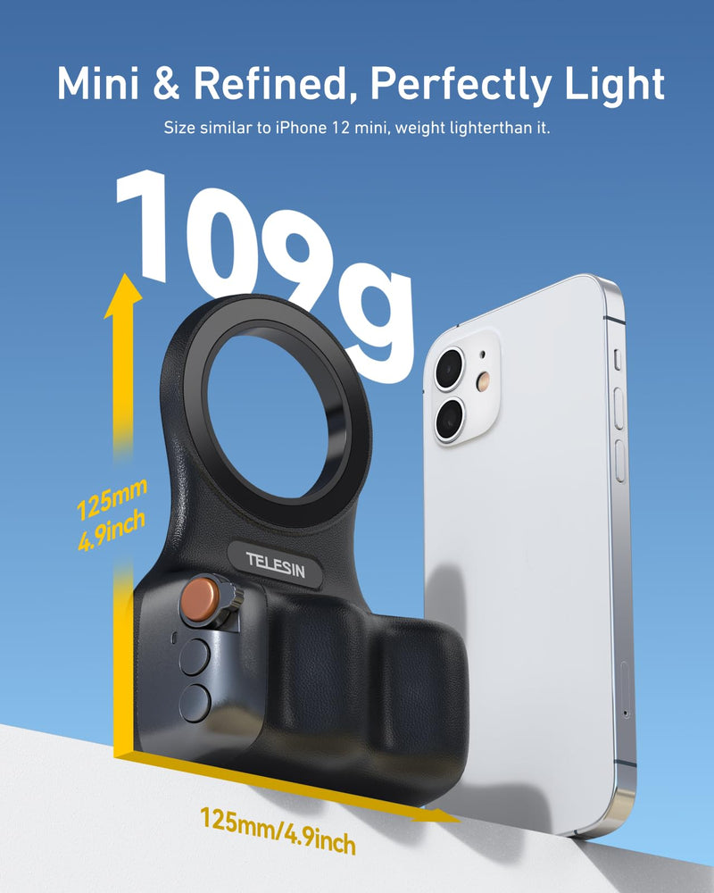 [AUSTRALIA] - TELESIN Fun Shot Magnetic Phone Camera DSLR Style Shutter Grip for Magsafe iPhone & Android with Detachable Wireless Shutter Button - Official Grip -Comfort Ergonomic Phone Grip Handle Holder(B) Black 
