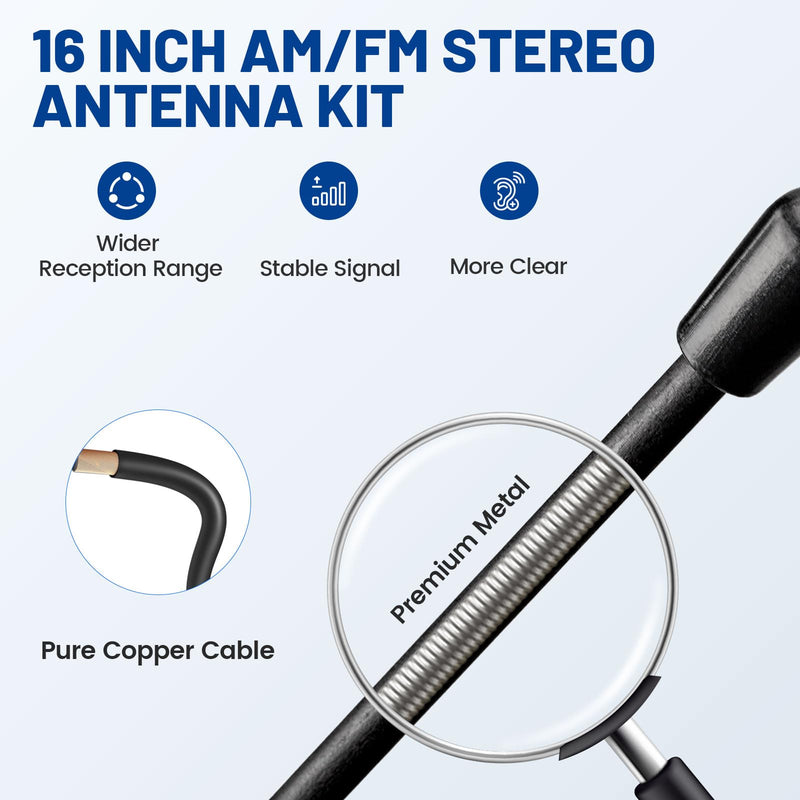Anina 16 Inch AM/FM Universal Top/Side Mount Antenna for Vehicle Truck Boat ATV UTV RV Motorcycle, 16" Car Radio Aerial Replacement Mast w/Mount Base and Extension Cable for Stereo Receiver Head Unit