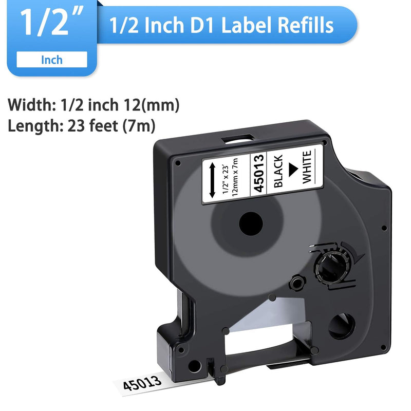[AUSTRALIA] - 6-Pack Dymo D1 Label Tape 45013 Black on White 1/2 Inch x 23 Feet Compatible for DYMO LabelManager 160 280 210D 360D 420P Wireless PnP 220P 260P 500TS 450DUO 