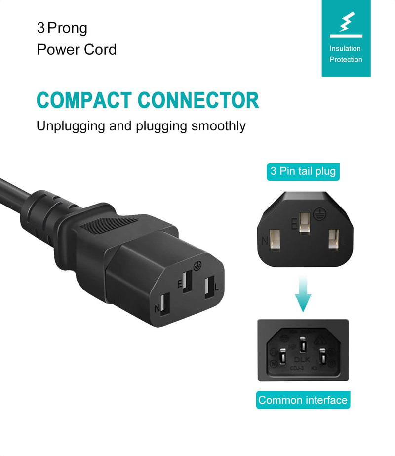 [AUSTRALIA] - Universal 3-Prong AC Power Cable for Computer, TV, Monitor & More, 6 Feet (1.82 Meters), Black 
