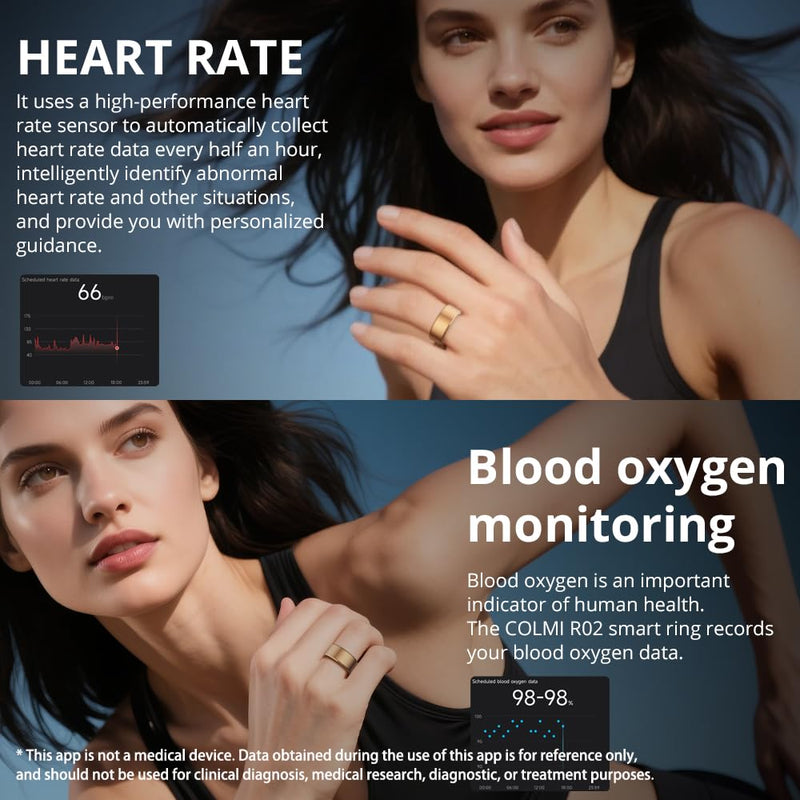 COLMI R02 Smart Ring with Sizing Kit - No Subscription Fee - Sleep, Heart Rate, SpO2 Monitor - Health Tracking. (Rose Gold 7#)
