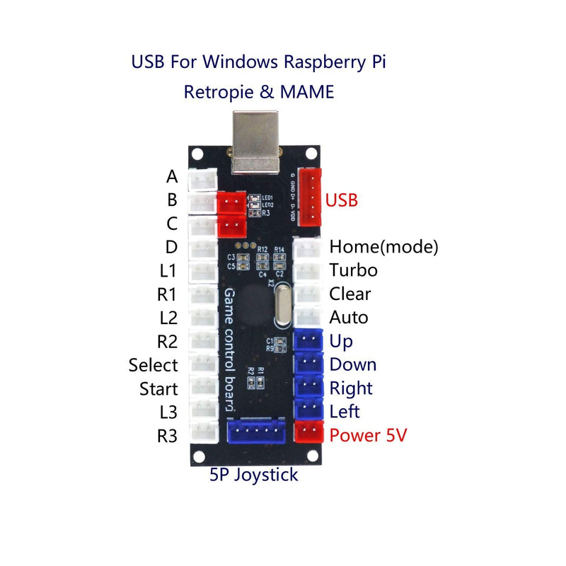 SJ@JX Arcade Game Controller USB Encoder Zero Delay 2 Player to Joystick Button for PC MAME Raspberry Pi Retro HAPP