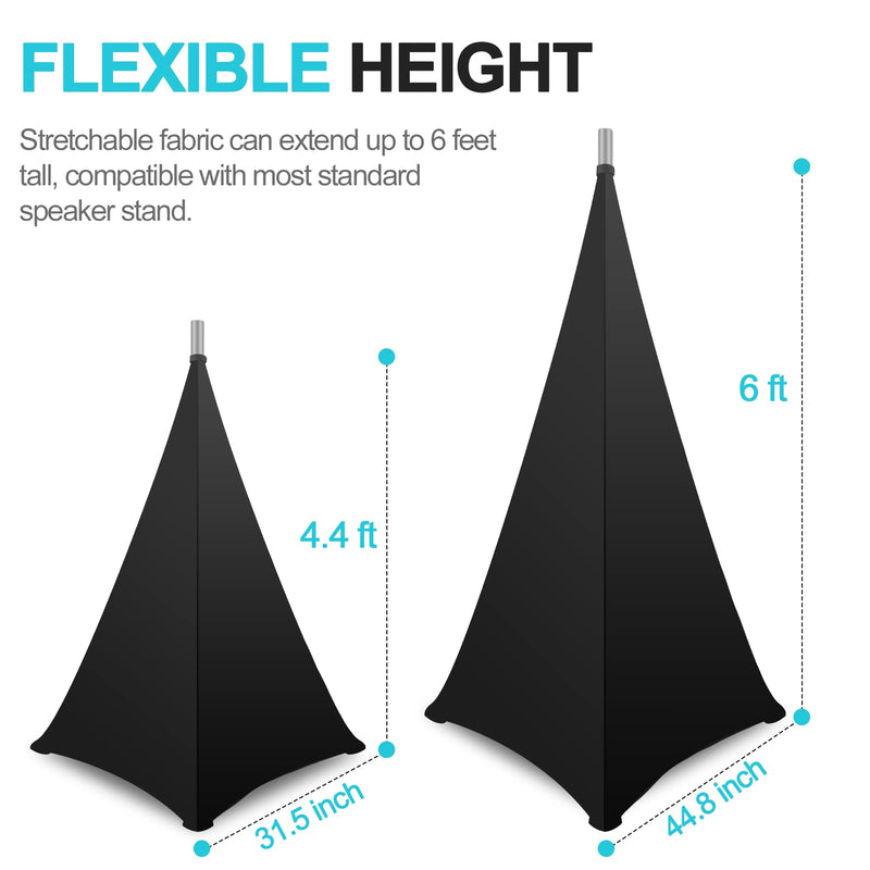 Speaker Stand Cover, DJ Speaker Stretch Cover Black, 360 Degree Speaker Stand Tripod Cover Skirt with Storage Bag for Stage Gig, Wedding and Banquet Event- 2 Pack