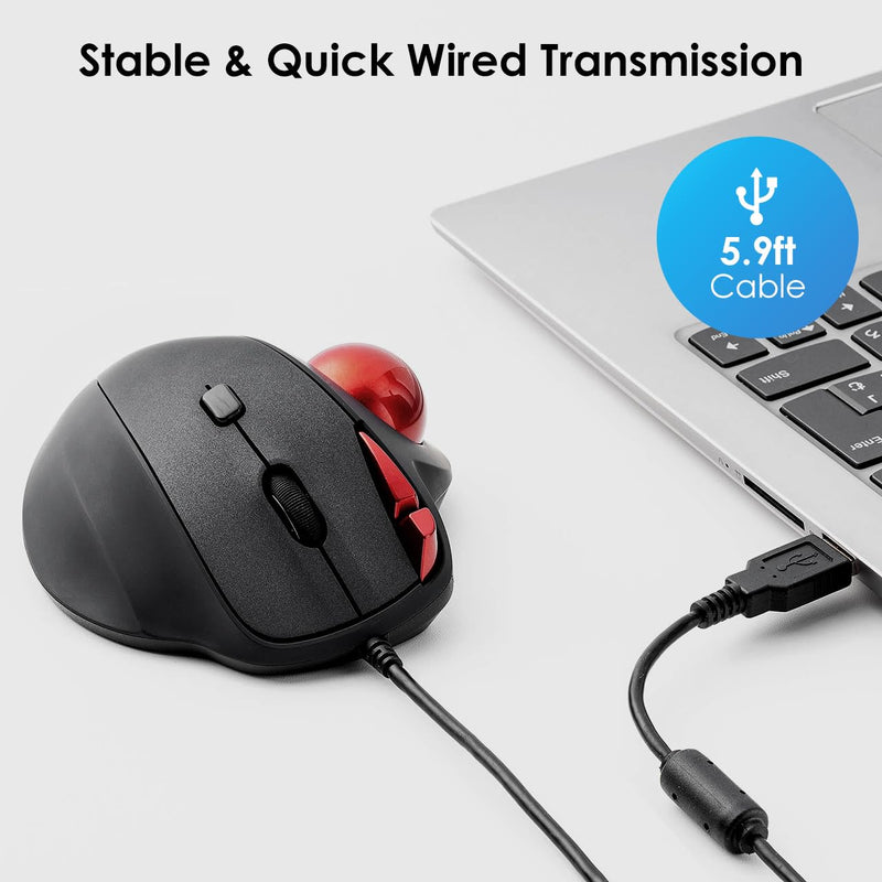 SANWA Wired Ergonomic Trackball Mouse GMATB167 + 34mm Black Trackball Replacement Ball Set, Rollerball Mice, Programmable Silent Buttons, 600-1600 DPI, Compatible MacBook, Laptop, Windows, macOS
