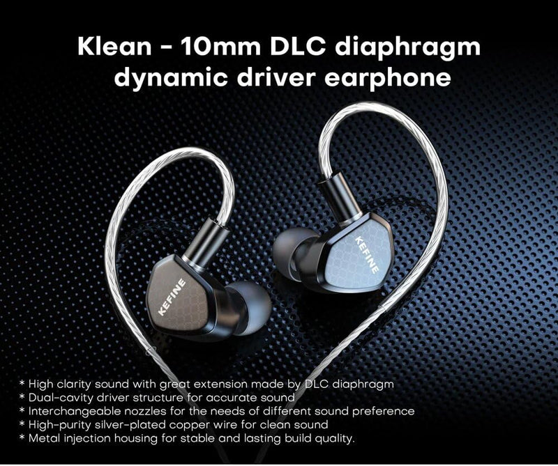 KEFINE Klean in-Ear Monitors, IEMs for Gaming, 10mm DLC Diaphragm Dynamic Driver Earphones, Dual-Cavity IEMs with Silver-Plated Copper Cable, 3.5mm Wired Earbuds (Black, No Mic 3.5mm) Black