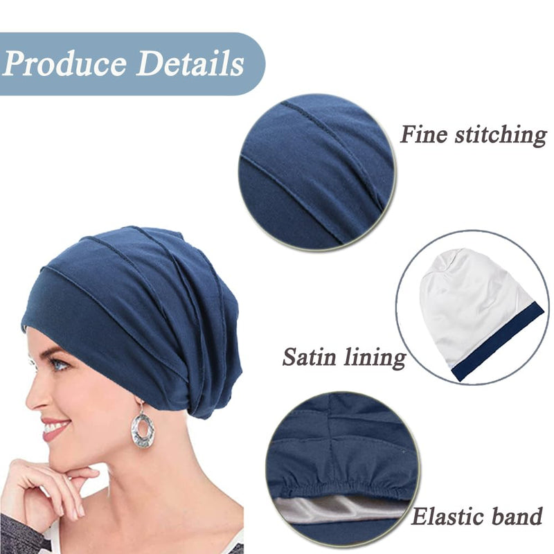AIDIER Chemo Turban Hat for Women - Summer Cotton Headpiece - Slouchy Head Wrap Sleep Cap - Soft Turban for Cancer and Hair Loss Unit size blue
