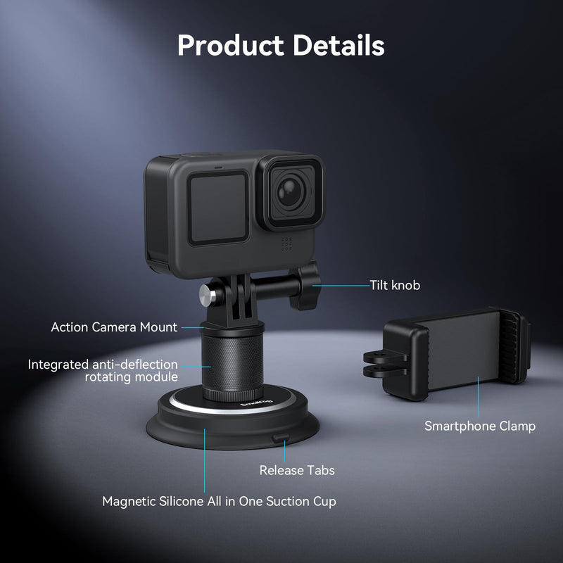 SMALLRIG Magnetic Mount for Gopro, Powerful Camera Car Mount Outside for Gopro, for Insta360 and Phone, 360?Rotation for Car and Gym Single magnetic mount w 360° base