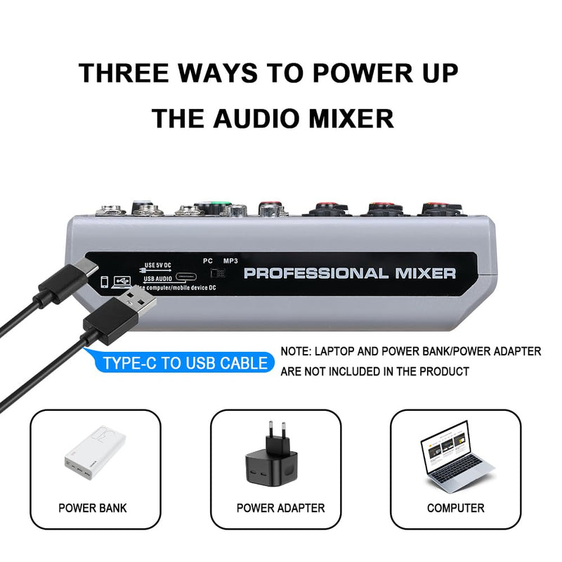 BOMGE Audio Mixer, Sound Board Mixing Console with 5 Channel Digital USB Bluetooth Echo Delay Effect, 48V Phantom Power Stereo DJ Mixers for Recording, Live Streaming, Podcasting (BM-05 5 canales) BM-05 5 canales
