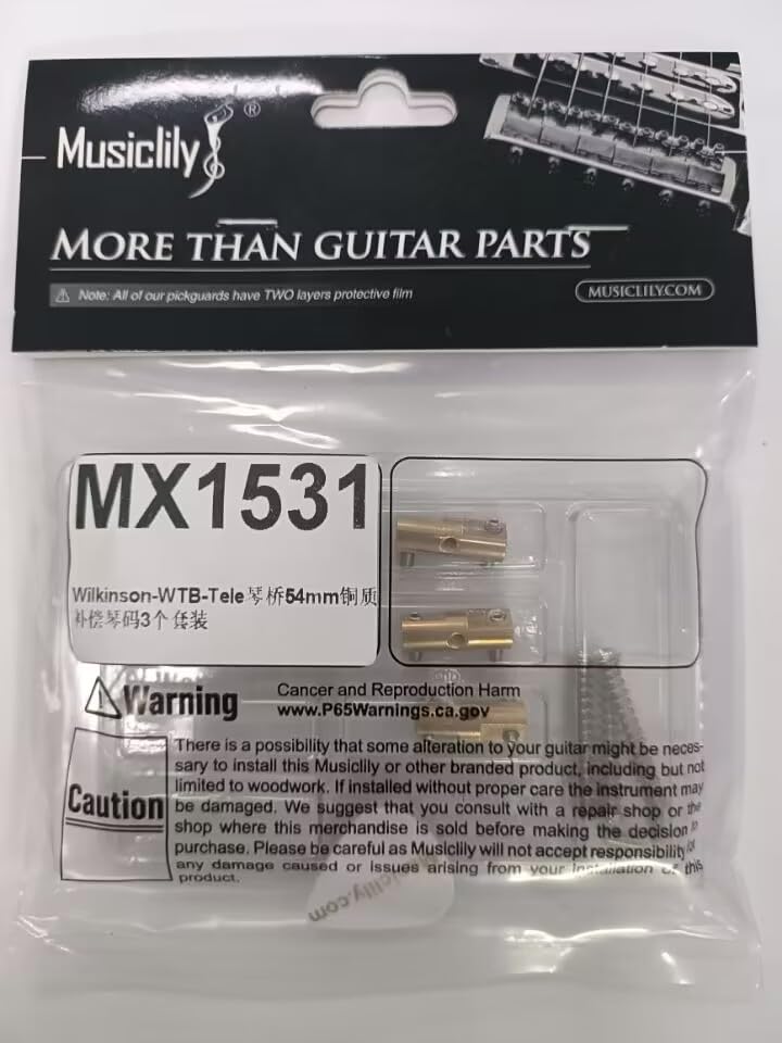Wilkinson WTB 10.8mm Brass Compensated Guitar Telecaster Bridge Saddles Barrel-Style Saddles Set for Fender Vintage Tele Bridge Electric Guitar Replacement Parts(Set of 3)