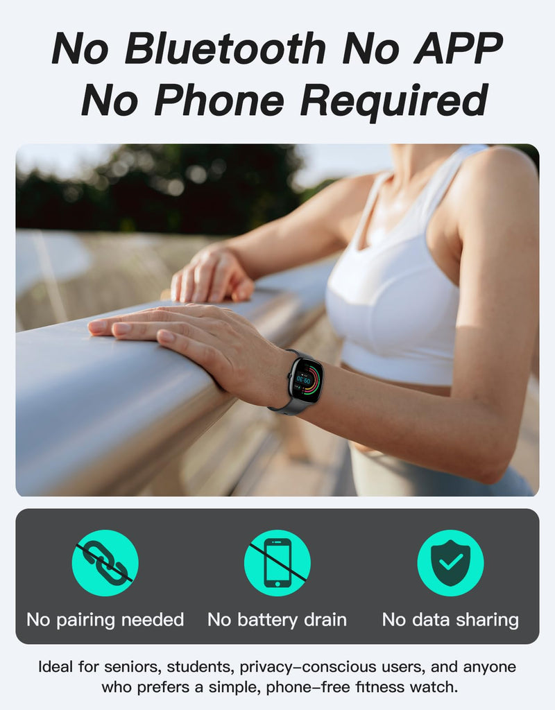 Fitness Tracker, No Bluetooth No APP/Phone Needed, 1.8" Fitness Watch | Pedometer Watch for Men Women, Heart Rate/Blood Oxygen/Sleep Monitor, 100 Sports, Steps Counter Walking Running Waterproof Black