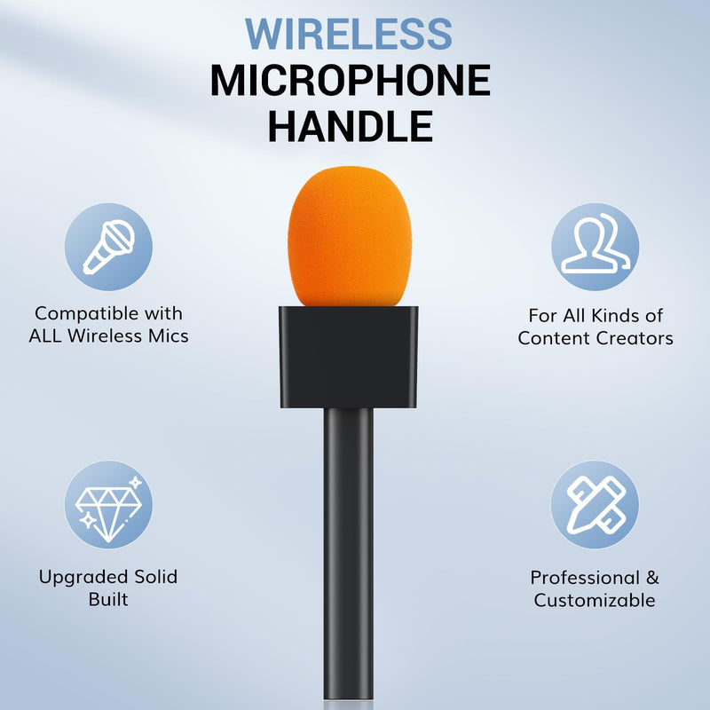 TONOR 2-Pack Handheld Adaptor for Interview Mic, Wireless Microphone Holder for Lavalier, Compatible with Rode, DJI and All Lav Mic, Microfono Solapa Stand with Flag Station, Windproof Foam, TP20 2 Pack
