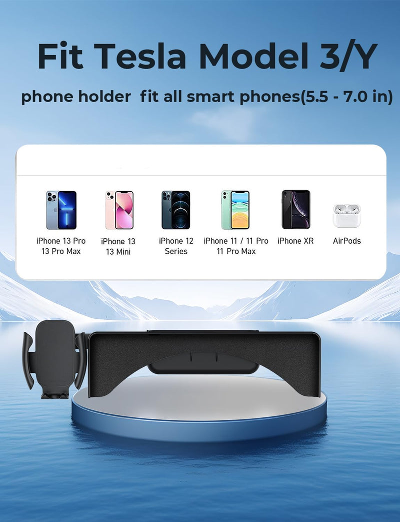 Premium Tesla Phone Mount & Holder for Model Y (2019-2024) & Model 3 (2018-2023),Snap-On Screen Clip with Scratch-Free Felt Base, Solid Alloy Arm Model Y(2019-2024)