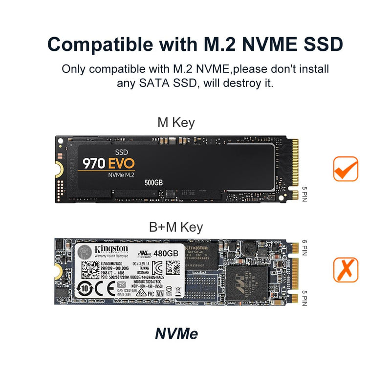 MAIWO M.2 SSD Enclosure Adapter, 10Gbps NVME Enclosure with Tool-free Design, 4TB Storage Expansion,M Keys,Aluminum Alloy,Automatic Sleep (FIts 2230/2240/2260/2280)