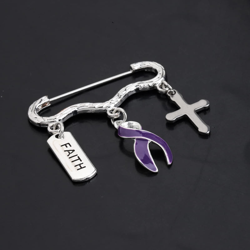 Purple Ribbon Pin Pancreatic Cancer Alzheimer's Awareness Lupus, Epilepsy, Crohn's Disease, Spoonie Gift, Stainless Steel