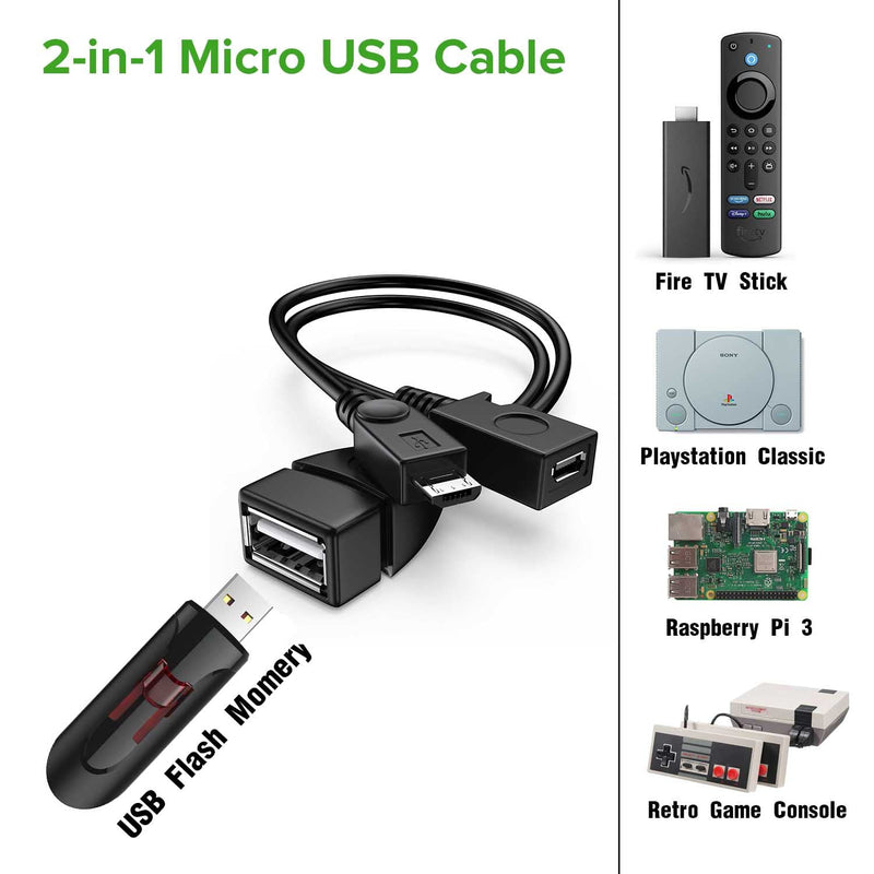 [2 Pack] ANDTOBO 2-in-1 Micro USB OTG Adapter with Power for Fire Stick/Host Devices etc- Black 2 Pack
