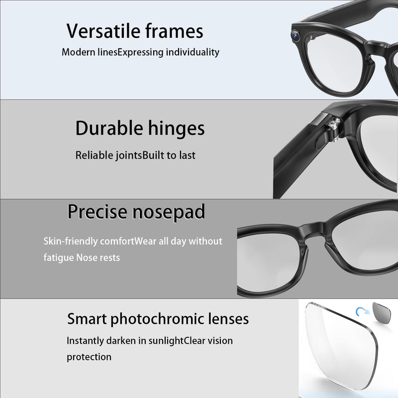 AI Smart Glasses with 4K Camera Standalone Bluetooth Video Glasses with Audio, Real-Time Translation, Auto-Tint Lenses, 32GB Storage No WiFi Needed for Travel, Outdoor & Daily Wear