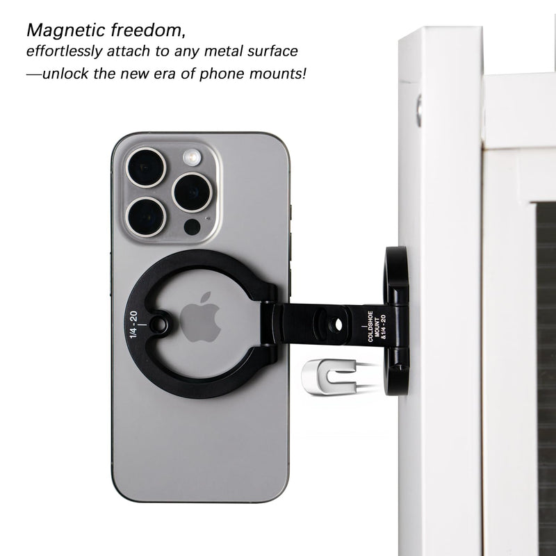 Dual Magnetic Phone Holder, 1/4" Screw Tripod Mount, Gym Magnetic Phone Stand for Car (Black) Black