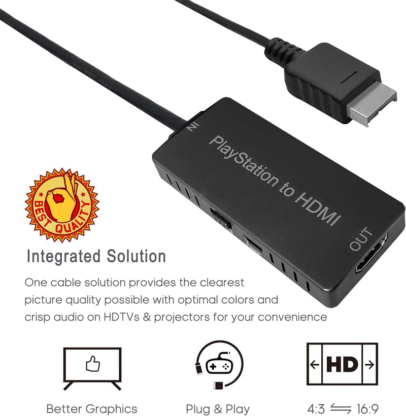 [AUSTRALIA] - HD Link HDMI Cable for PlayStation 2 & for PlayStation 1 Console, for PS1/PS2 to HDMI Adapter Improved Video Quality, HD Converter with 4:3/16:9 Switch HDCABLEPS2-02 