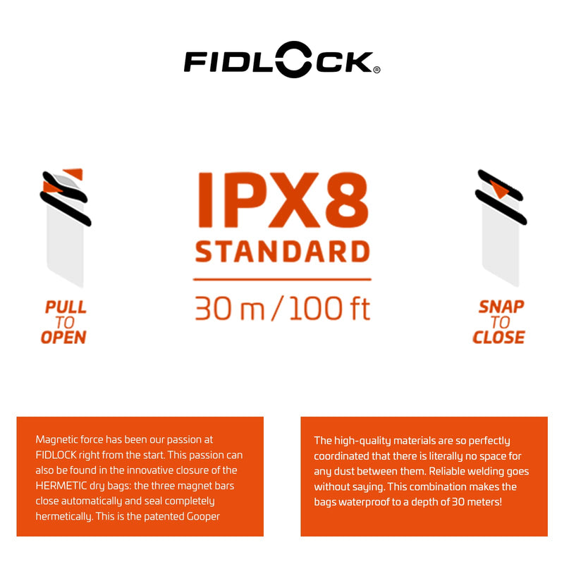 FIDLOCK Hermetic Armband Phone Dry Bag - Waterproof Pouch for Cellphone with Magnetic Self-Sealing Fidlock Closure, Full Touch Functionality through the Case with Optional Arm Width Extension Included