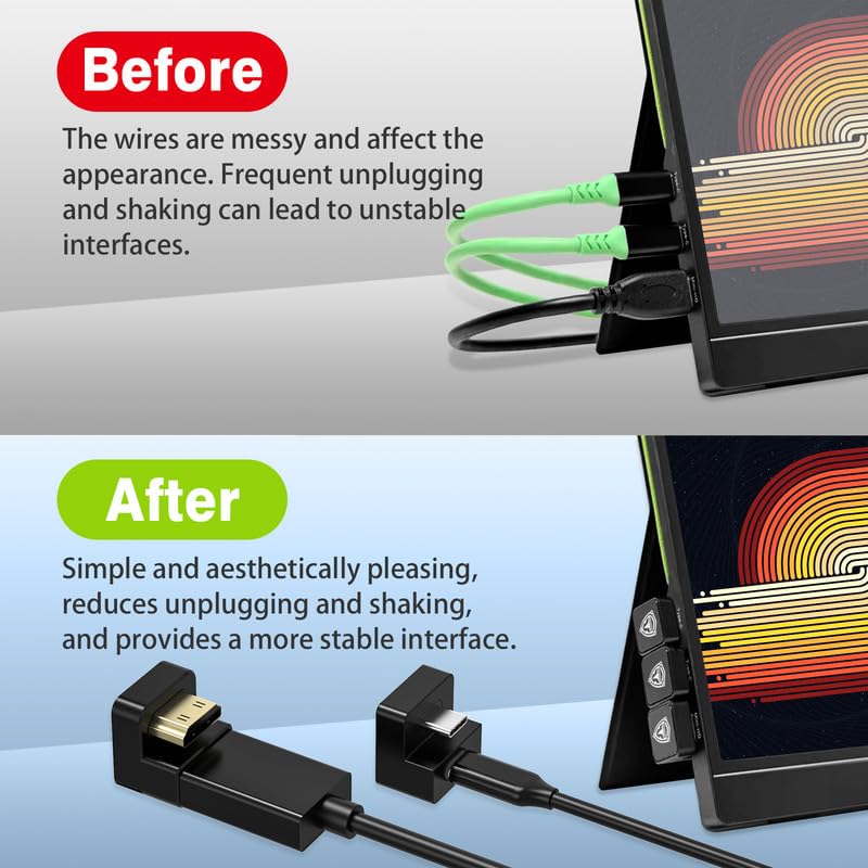 AGVEE 180 Degree Angled USB-C to USB-C Adapter and Long Side Inward U-Shaped Mini HDMI to HDMI Converter, HDMI 2.0 4k@60HZ, Coupler Extender Extension for Portable Display Monitor, Black