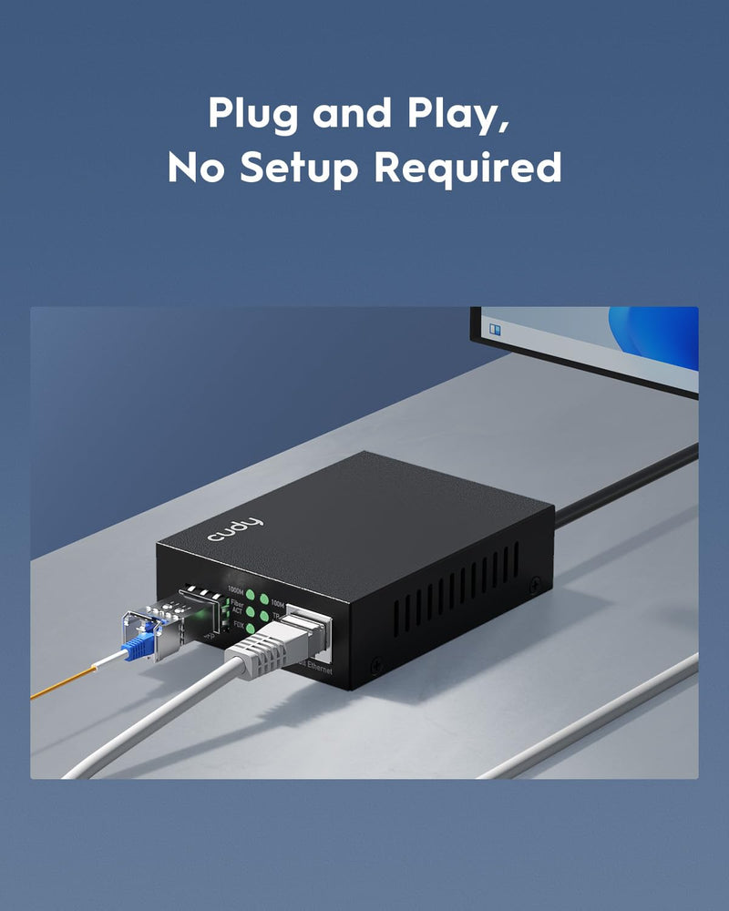 Cudy Gigabit SFP to RJ45 Media Converter Plug and Play Metal, MC220 | GbE fiber uplink to RJ45 format bridge, 1.25G fiber uplink Slot, DC Powered, Hot-Pluggable Module, Link-Loss-Forwarding
