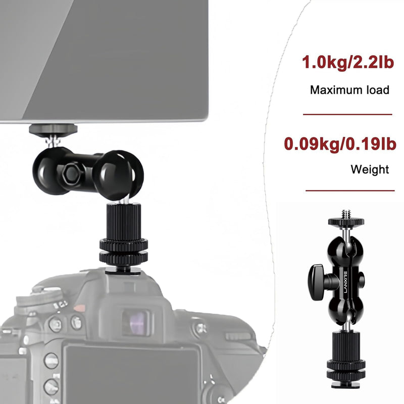 [AUSTRALIA] - 1/4" Screw Double Ball Head Magic Arm, Camera Hot Shoe Mount Adapter, Double Nut with 1/4" and 3/8" Aluminum Alloy Tripod Screw Flash Shoe Mount for Microphone, Monitors, LED Light 