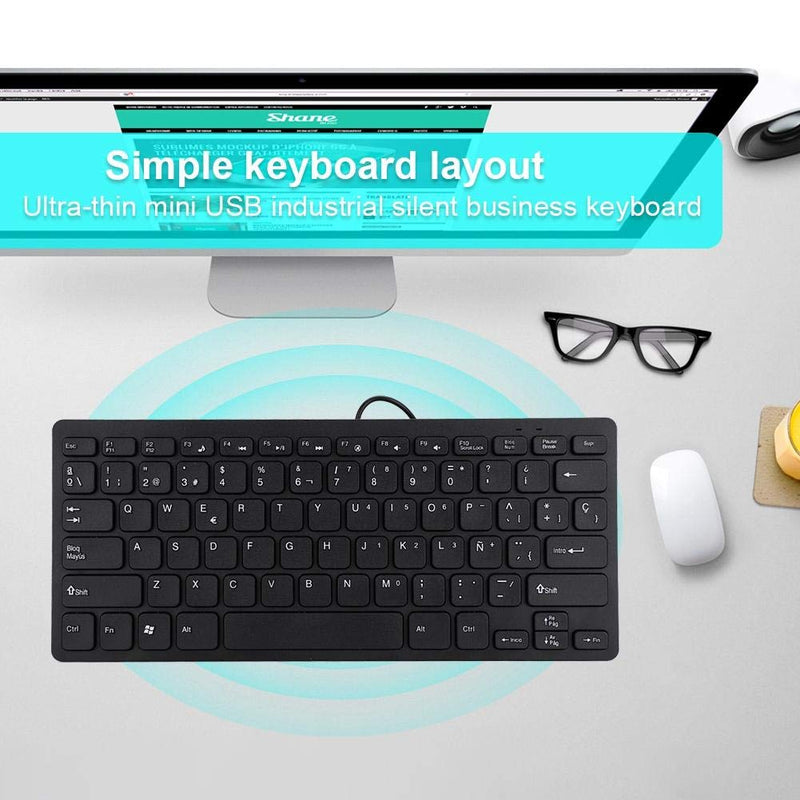 Spanish Keyboard, Wired Mini Portable Spanish Keyboard USB Interface for Desktop Computer Ultra-Thin 78 Keys, Ultra-Thin Mini USB Wired Keyboard