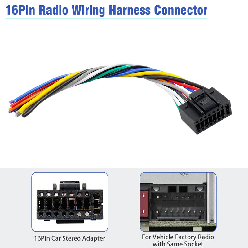 16Pin Radio Wire Harness Compatible with Kenwood ISO Stereo Wiring Harness Plug, Fit for KDC KRC Car Radio Adapter Non AMP