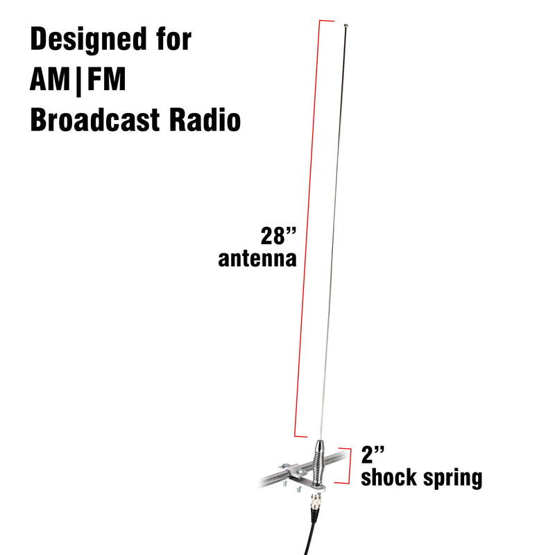 [AUSTRALIA] - RoadPro (RP-557) 28" AM/FM Mirror Mount Stainless Steel Antenna Kit with 2" Shock Spring 