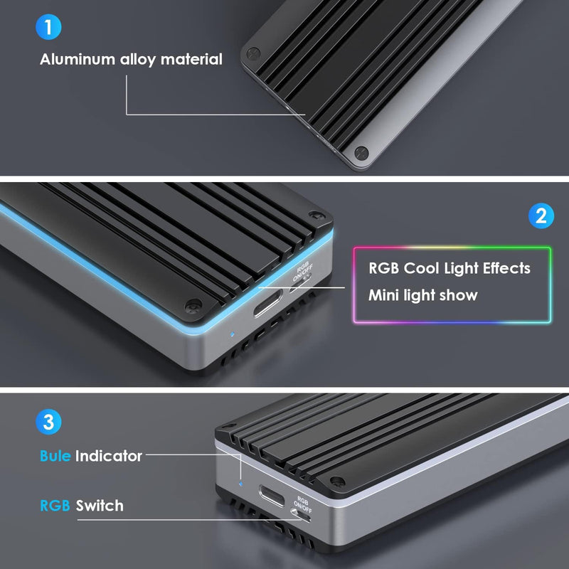 External SSD Enclosure USB C 3.2 for 12+16 Pin M SSDs, for Pro mid 2013-2015, Air mid 2013 to Early 2017, Portable Aluminum SSD Adapter with Indicator