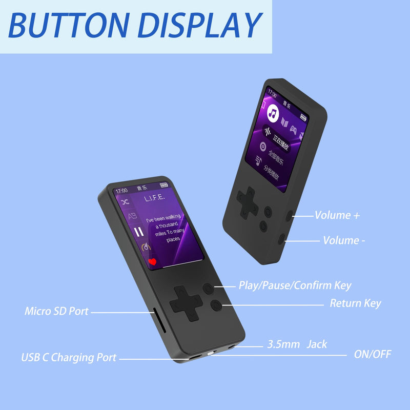 [AUSTRALIA] - 32GB MP3 Player with Bluetooth 5.2, 1.8 inch Screen Portable Music Player for Kids, with Built-in HD Speaker, FM Radio, HiFi Sound, Voice Recorder, Supports Expanded Up to 256GB(Gary) Gary 32GB 