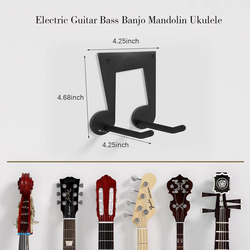 Guitar Wall Mount Hanger 2 Pack, Ukulele Mount, Steel Guitar Hangers for Wall, Guitar Hook Holder for Bass, Guitar, Violin, Black