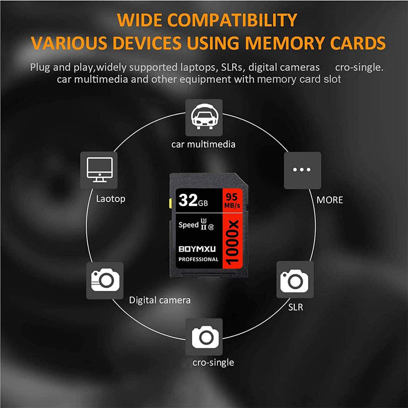 32GB Memory Card, BOYMXU Professional 1000 x Class 10 Card U3 Memory Card Compatible Computer Cameras and Camcorders, Camera Memory Card Up to 95MB/s, Red/Black 32GB RED