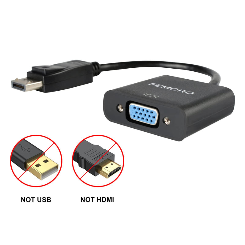 FEMORO 5-Pack DisplayPort to VGA Adapter, DP to VGA Male to Female Converter (1080P, 1920 x 1200 Resolution, Plug-and-Play)