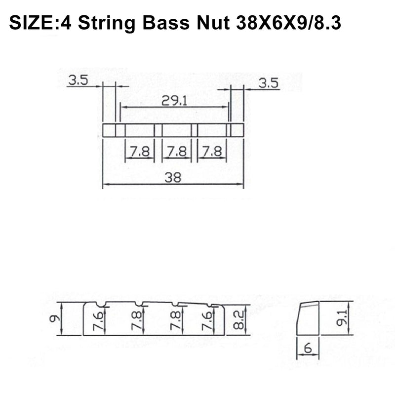 Miwayer 4/5/6 String Electric Bass Bone Bridge Nut Flat Bottom Pre-Slotted Made of Real Bone (4S 38X6X9/8.3 1pack) 4S 38X6X9/8.3 1pack