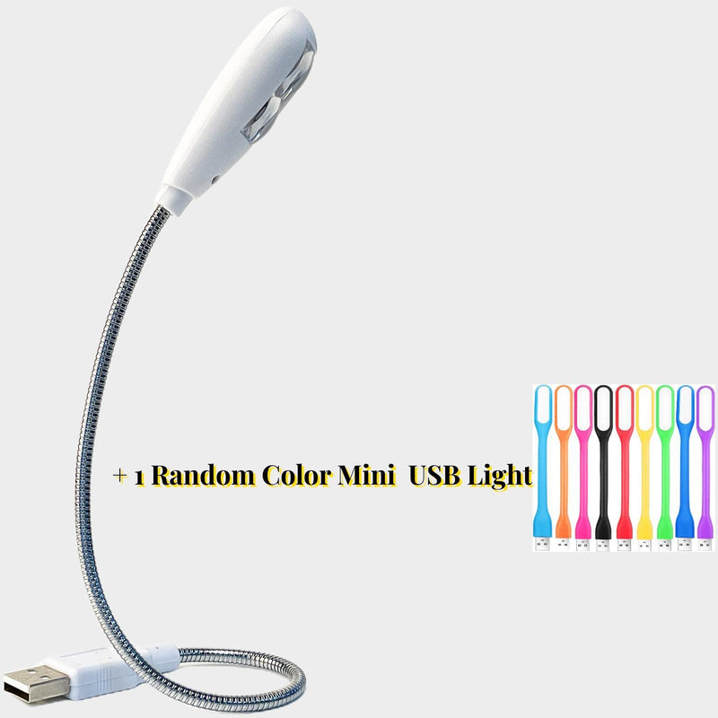 [AUSTRALIA] - LED USB Reading Lamp Light with 2-Brightness Dimmable Setting, Flexible Gooseneck USB Light for Notebook Laptop Keyboard, Powerbank(On/Off Switch, 1 White+1 Mini USB Light) 