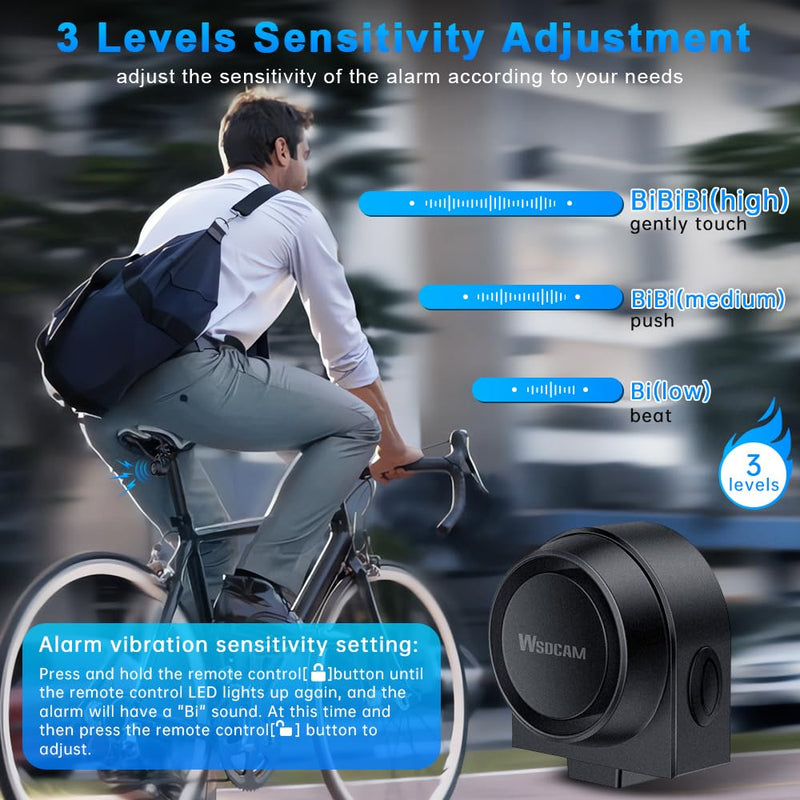 WSDCAM USB Rechargeable Bike Alarm with Remote, Wireless Vehicle Security Alarm System Anti Theft Vibration Motion Sensor Alarm for Car Trailer Motorcycle Scooter Ebike