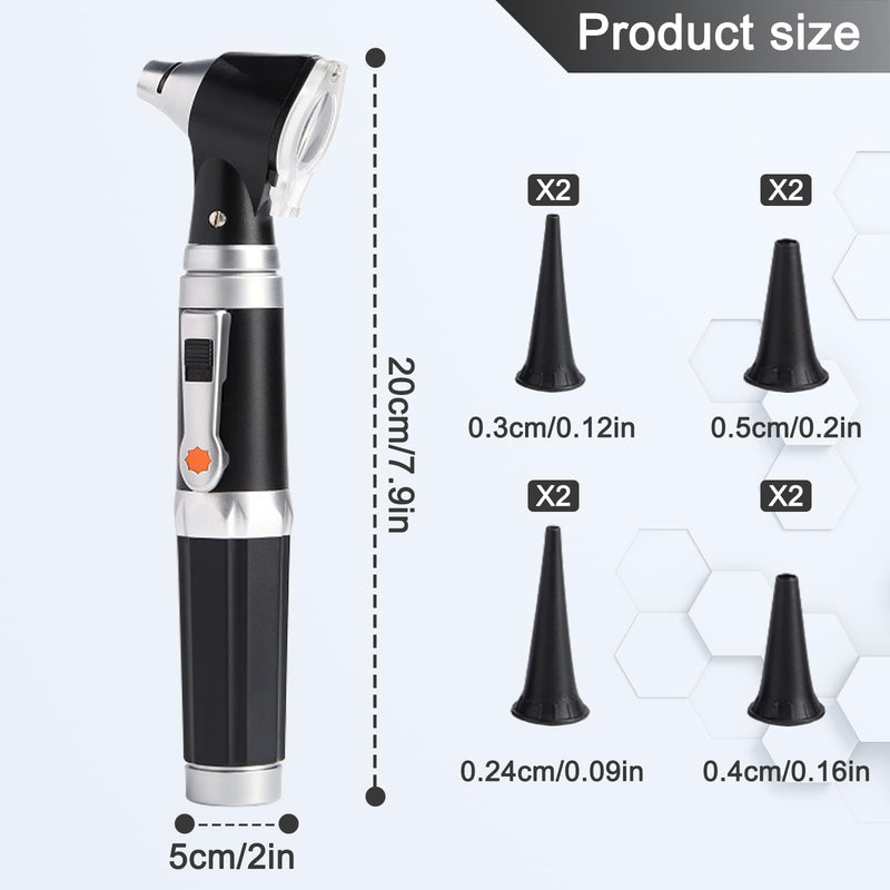 Otoscope with Light, Pocket Diagnostic Ear Infection Detector with Hard Plastic Case, with 3x Magnification and 4 Speculum Tips Size, 8 Earplugs for Adults and Children and Pets (Black)