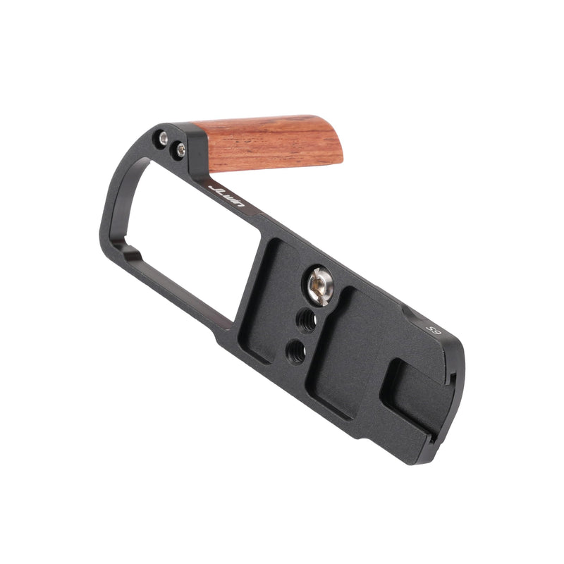 FocusFoto L-Shaped Wooden Handle Grip Quick Release Plate for Panasonic Lumix S9 Camera - Retro-Styled Handgrip, Arca Swiss Compatible Tripod Mount, Aluminum Alloy Baseplate (Black) Black Plate