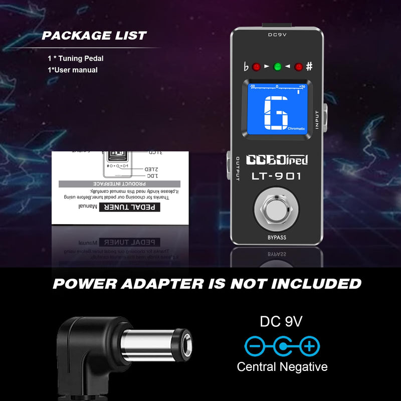Tuner Pedal, High Precision Chromatic Guitar Tuner Pedal with LCD Indicator for Electric Guitar & Bass, Dual Independent Channel Mode, True Bypass Black Tunner Pedal