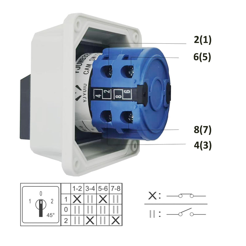 YJYUIU YJUWB3220 Universal Rotary Switch, 660V 20A, ON-OFF-ON, 3 Positions, 2-Phase, 8 Terminals, with Main Switch Housing