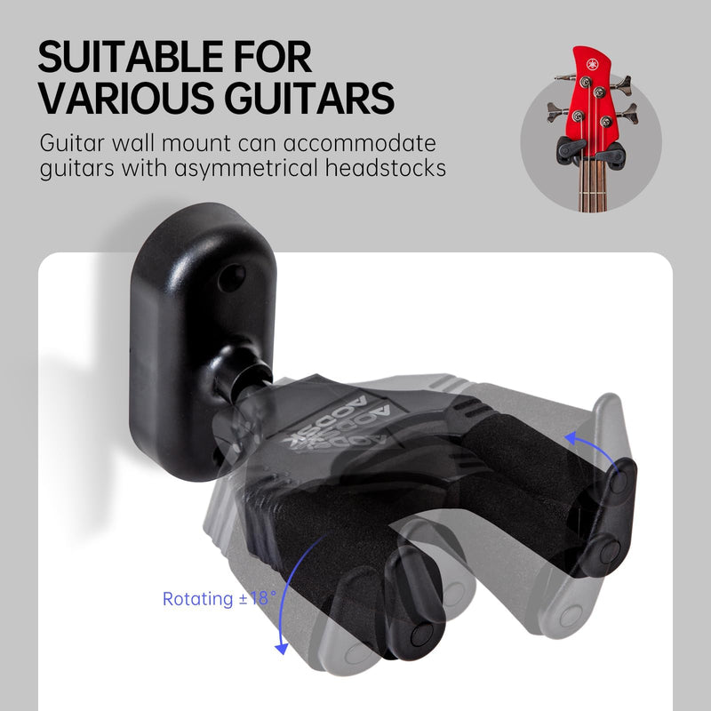 Guitar Wall Mount 3 Pack, Auto Lock Guitar Wall Hanger ,for Acoustic and Electric Guitar, Ukulele, Bass, Banjo and Mandolin,Guitar Accessories，Black