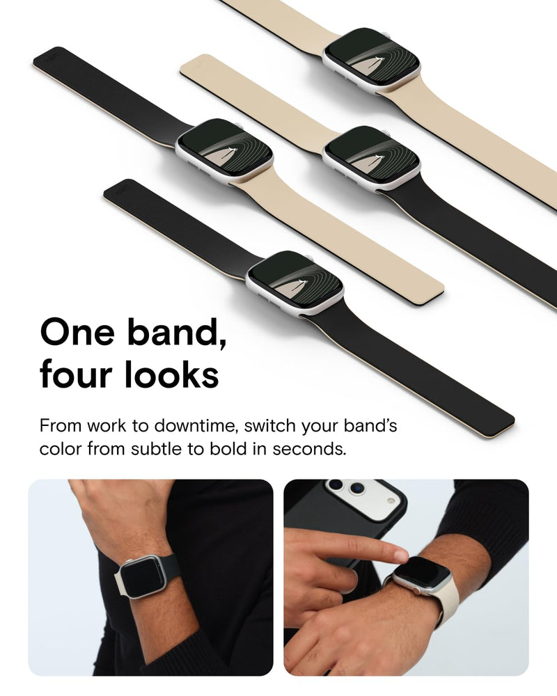 MOFT Snap Duo Watch Bands Compatible with Apple Watch, Quick Magnetic Wear, Duo-Color Design & Soft Silicone, iWatch Bands for Ultra 3/2/1, Series 11/10/9/8/7/SE/6/5/4/3/2/1, 38/40/41/42/44/45/46/49mm Vast Black x Stardust